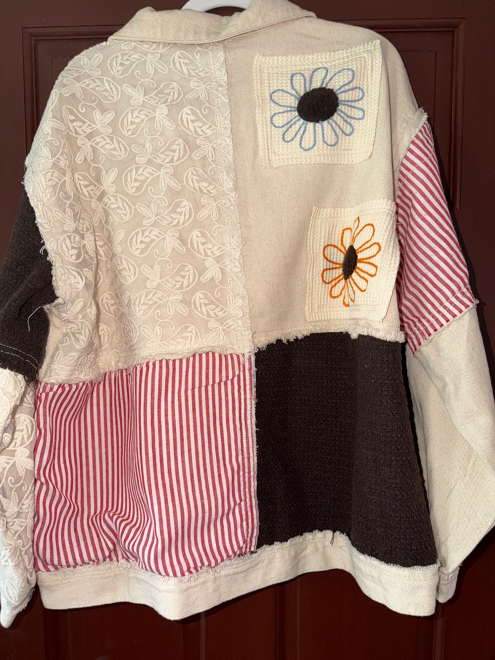 POL Cream, Black & Pink Patchwork Embroidered Jean Jacket - Picture 7 of 7
